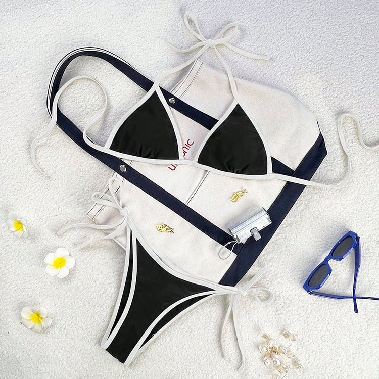Damen Triangel-Bikini mit verspieltem Schnürdesign