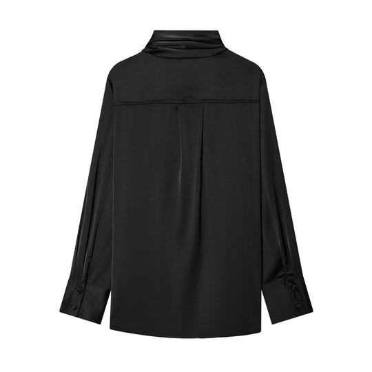 Damen Drapierte Oversize-Bluse mit Schluppe und Stehkragen Nord Taschen