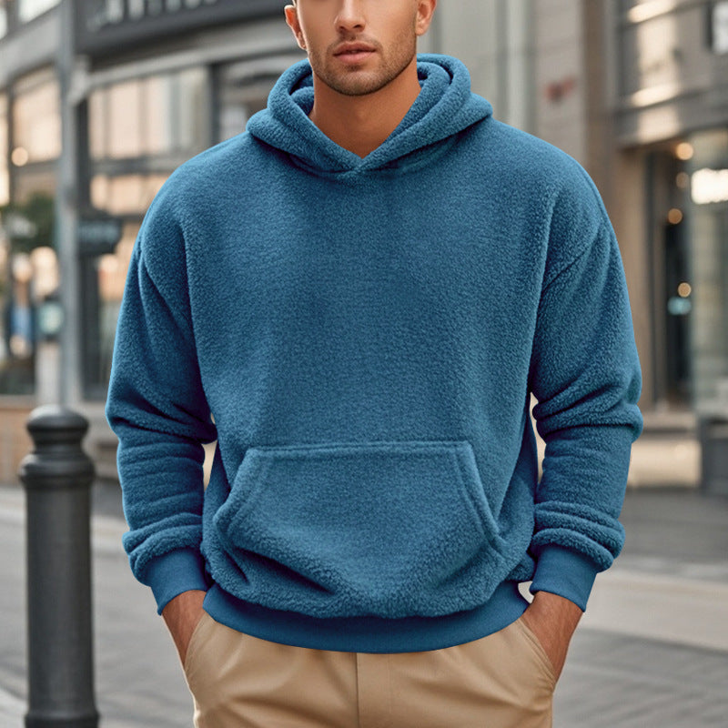Herren Sherpa-Kapuzenpullover im Teddy-Fleece mit Kängurutasche und Rippbündchen Nord Taschen