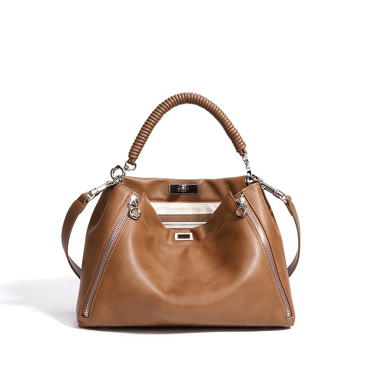 Damen elegante Lederhandtasche mit strukturierten Akzenten Nord Taschen