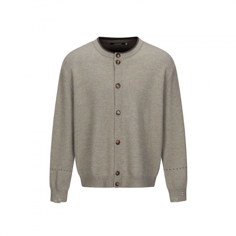 Unisex Boxy Strick-Cardigan mit Rundhals, durchgehender Knopfleiste und gerippten Abschlüssen Nord Taschen