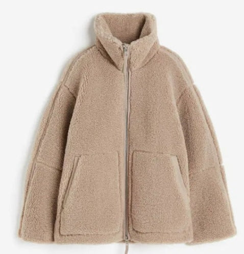 Damen Teddy-Fleecejacke mit Stehkragen Nord Taschen
