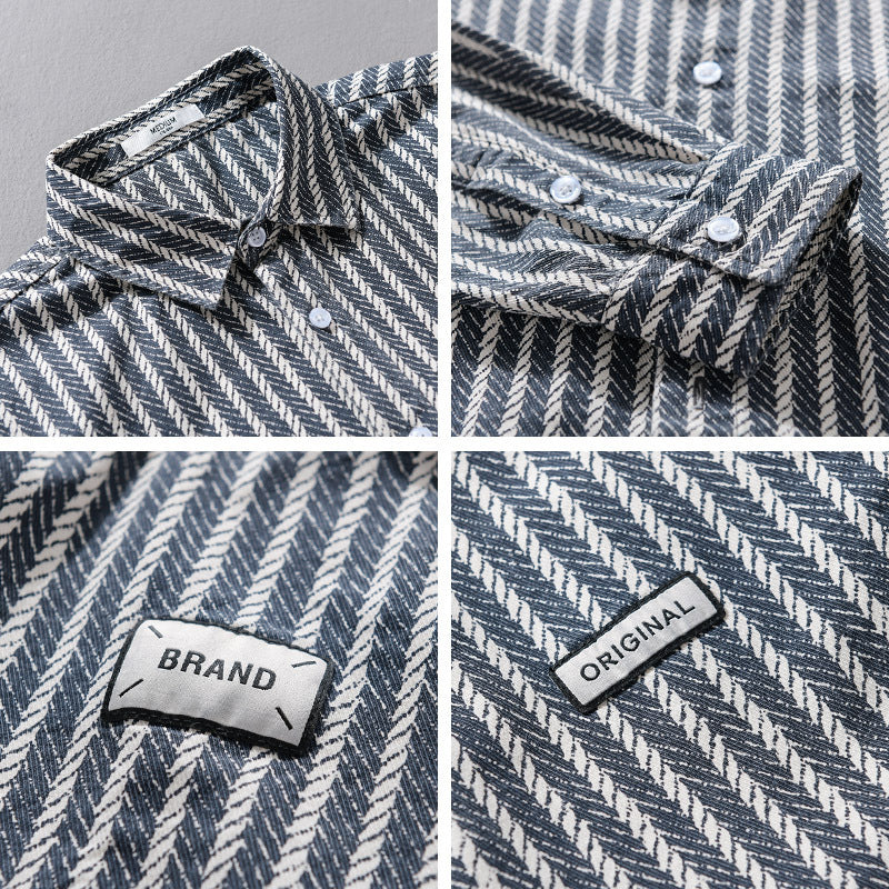 Herren Texturiertes Hemdjacken-Overshirt mit diagonaler Fischgrät-Struktur Nord Taschen