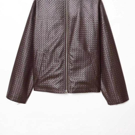 Damen Kurze Boxy‑Jacke aus geflochten wirkendem Kunstleder mit Hemdkragen und Frontreißverschluss Nord Taschen