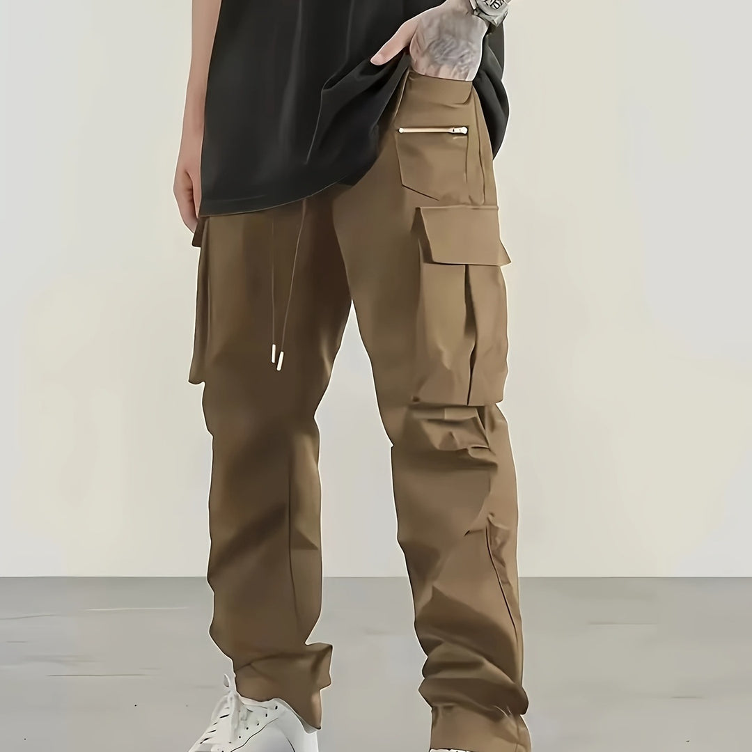 Herren utilitaristische Cargohose mit Reißverschluss‑Tasche, Klappen & Kordelbund Nord Taschen