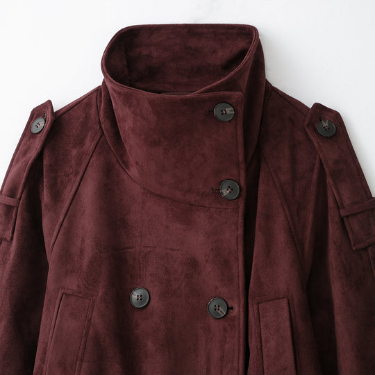 Damen Velours‑Trenchjacke mit hohem Funnelkragen und Bindegürtel Nord Taschen