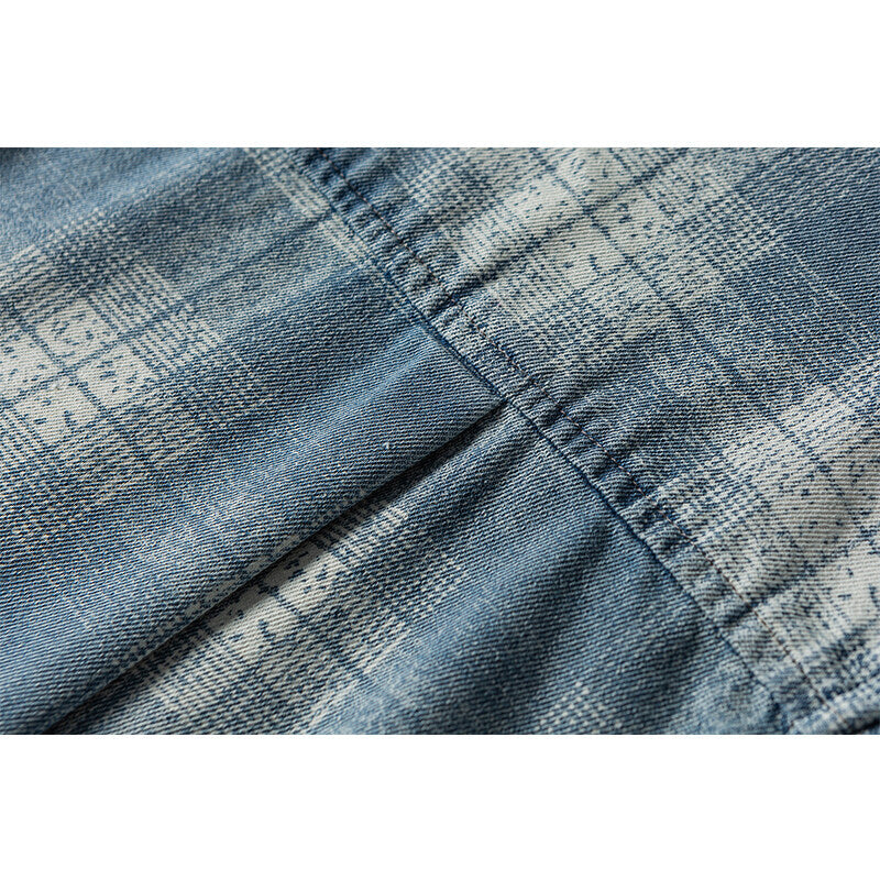 Herren Lockeres Karo-Hemd im Vintage-Denim-Look mit aufgesetzter Brusttasche und Used-Details Nord Taschen