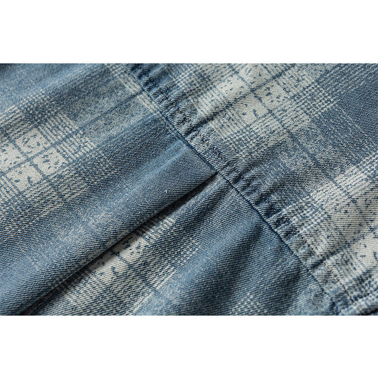 Herren Lockeres Karo-Hemd im Vintage-Denim-Look mit aufgesetzter Brusttasche und Used-Details Nord Taschen