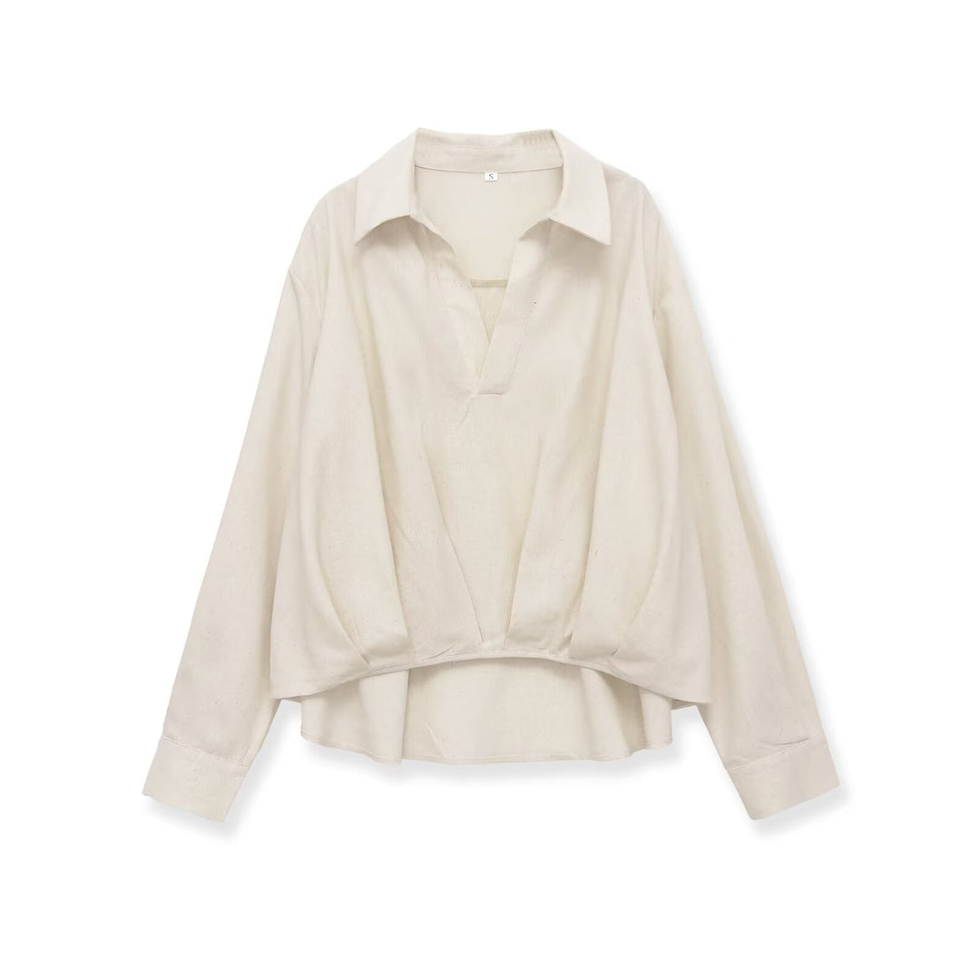Damen Oversized-Bluse mit tiefem V-Ausschnitt und tailliertem Drapierungseinsatz Nord Taschen