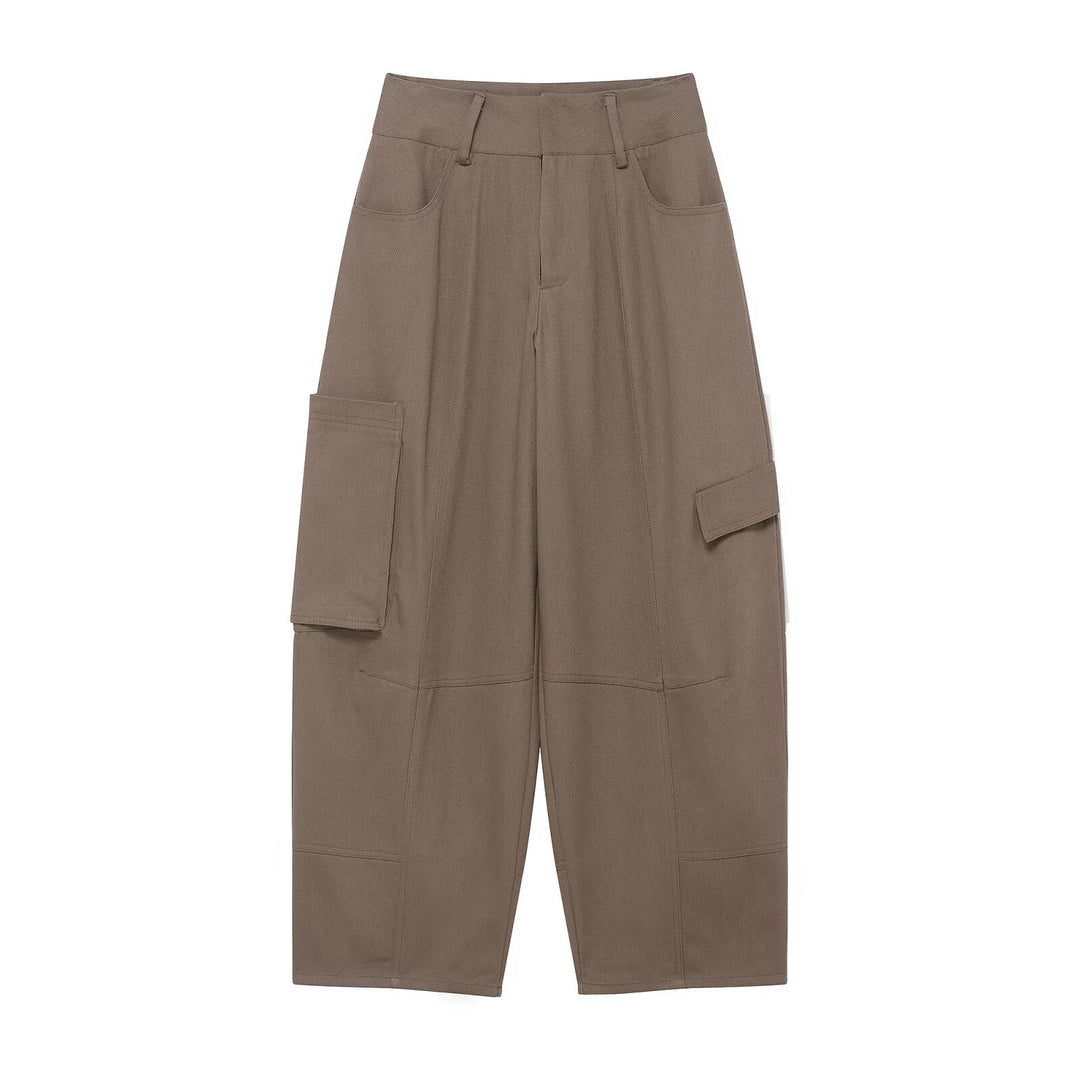 Damen weite Cargo-Cropped-Hose mit hoher Taille und aufgesetzten Taschen Nord Taschen
