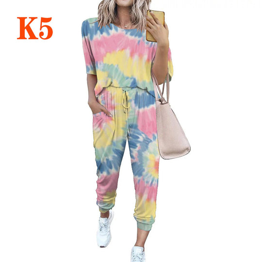 Damen lässiger Jumpsuit mit modischem Batikdesign und praktischen Taschen Nord Taschen