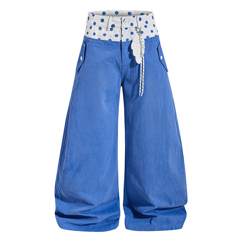 Damen Weite High-Waist Palazzo-Hose mit Polka‑Dot Bund und Schmuckanhänger Nord Taschen