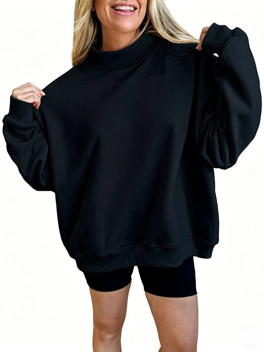 Damen Oversize Sweatshirt mit Stehkragen und Ballonärmeln Nord Taschen