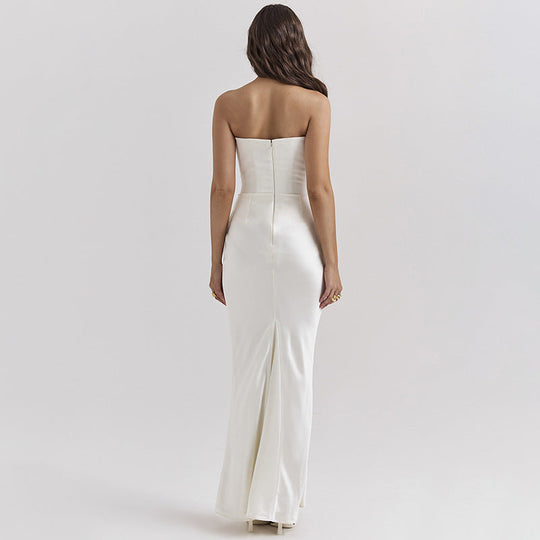 Damen Elegantes bodenlanges Kleid mit schimmerndem Taillenschnitt und gerafftem Rock