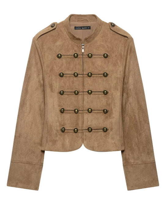 Damen Kurzjacke aus Velourslederoptik im Offiziersstil mit dekorativer Knopfleiste Nord Taschen