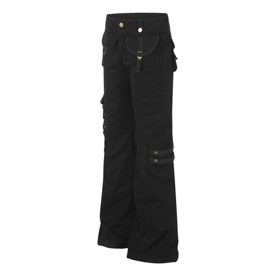 Damen weite High‑Waist Cargo‑Hose mit Utility‑Taschen und Gurt‑Details Nord Taschen