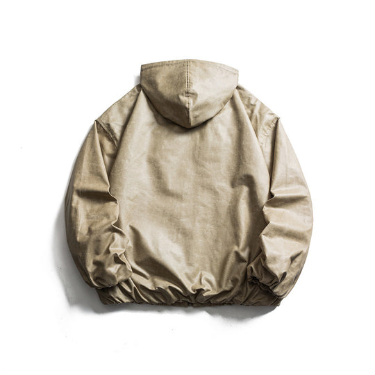 Herren Kurz geschnittene Kunstleder-Kapuzenjacke im Boxy‑Cut mit elastischem Saum und Kängurutaschen Nord Taschen