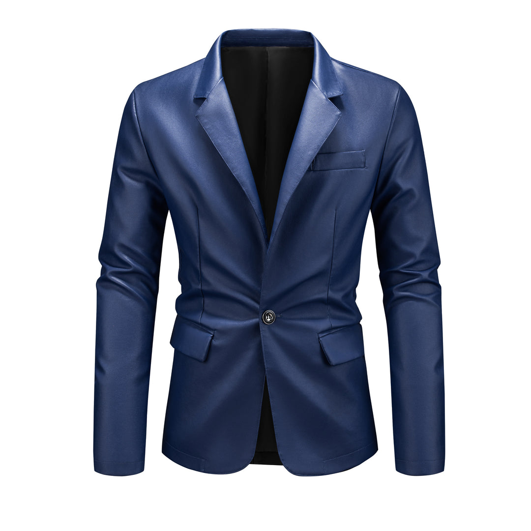 Herren Slim-Fit Ledersakko mit Ein-Knopf, klassischem Revers und Pattentaschen Nord Taschen