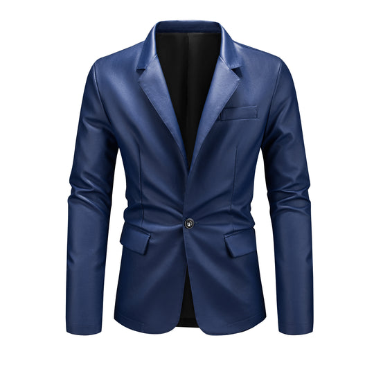 Herren Slim-Fit Ledersakko mit Ein-Knopf, klassischem Revers und Pattentaschen Nord Taschen