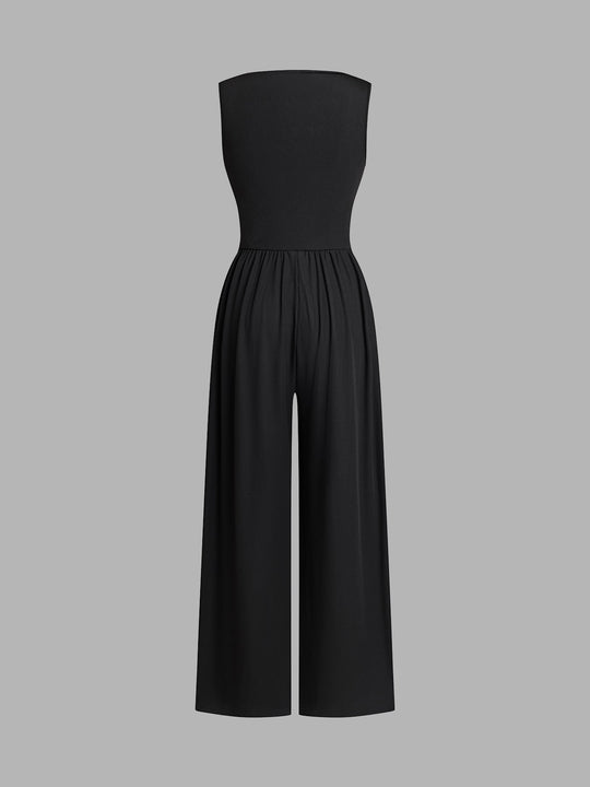 Damen eleganter Jumpsuit mit verstellbaren Trägern und weiten Beinen Nord Taschen
