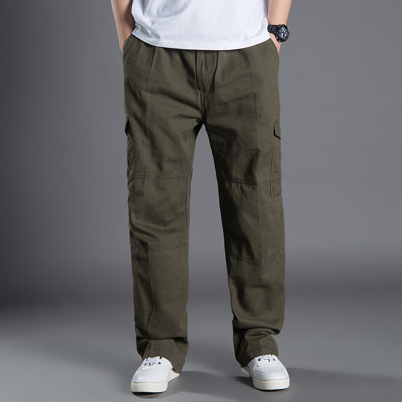 Herren Weite Utility-Cargohose aus Baumwollcanvas mit Mehrfach-Taschen und Kordelbund Nord Taschen