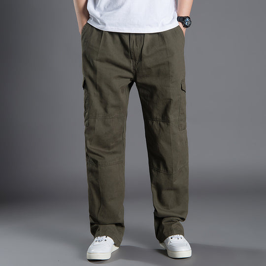 Herren Weite Utility-Cargohose aus Baumwollcanvas mit Mehrfach-Taschen und Kordelbund Nord Taschen