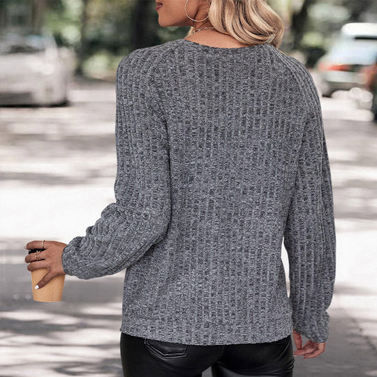 Damen Kurzschnittiger Strukturstrick-Pullover mit Rundhals und legerer Taille Nord Taschen