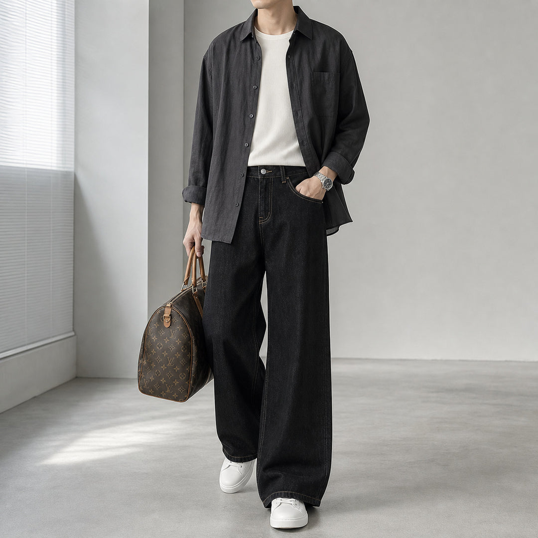 Damen High-Waist Culotte-Jeans aus Denim mit weitem Bein Nord Taschen