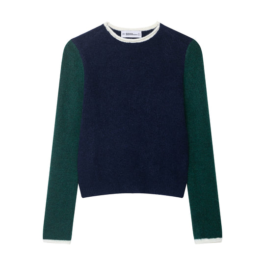 Damen Kuscheliger Colorblock-Pullover mit Rundhalsausschnitt und Kontrastärmeln Nord Taschen