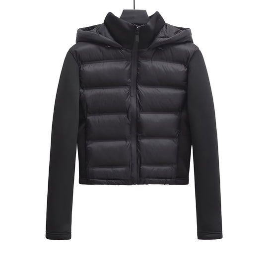 Damen Gekürzte gesteppte Hybrid‑Wattierte Jacke mit Kapuze Nord Taschen
