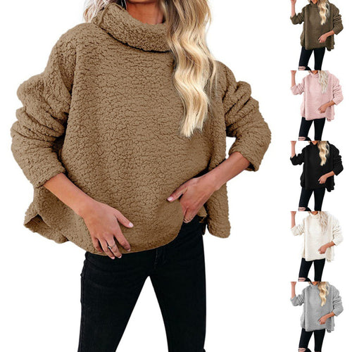 Damen Oversize-Sherpa-Pullover mit hohem Rollkragen, verlängertem Rückensaum und lässiger Silhouette Nord Taschen