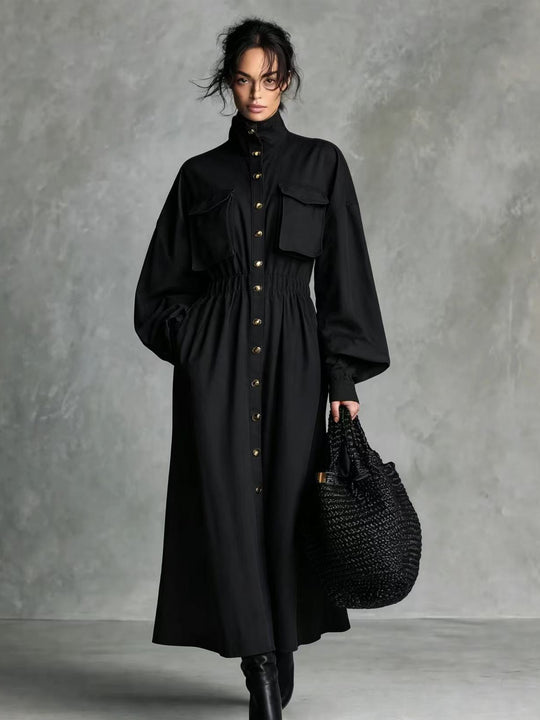 Damen Elegantes Hemdkleid mit Taschen und Taillengürtel Nord Taschen