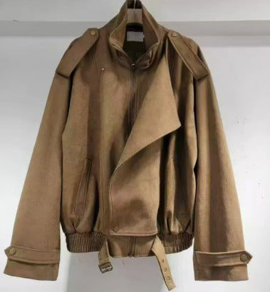 Herren 1700+ gefütterte Woll‑Bomberjacke mit Stehkragen, Schulterpatten und verstellbarem Taillengürtel Nord Taschen