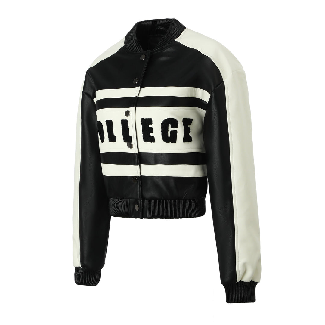 Damen Bicolor College-Bomberjacke aus Kunstleder mit Rippbündchen Nord Taschen