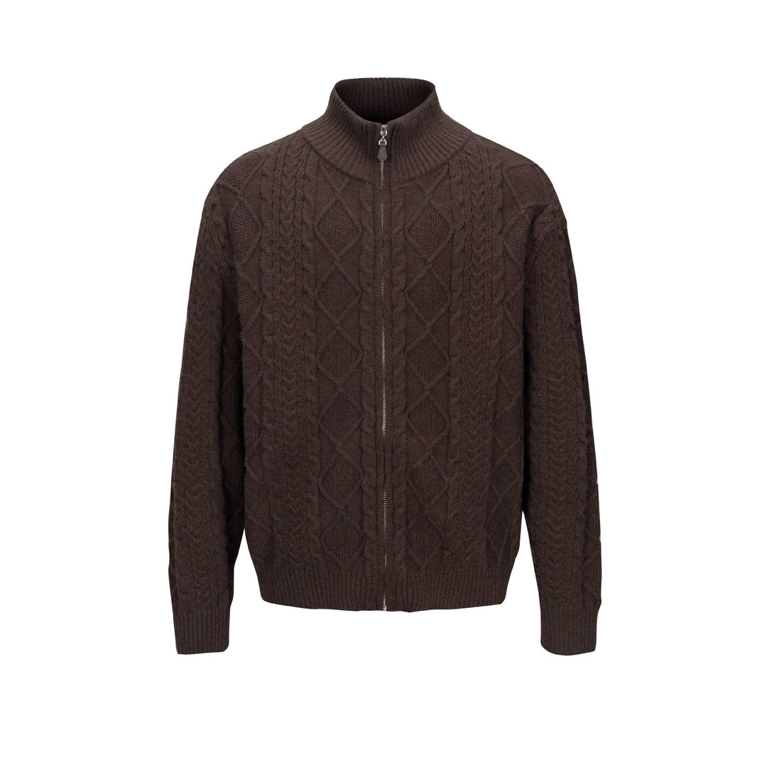 Herren Strick-Zipjacke mit Zopfmuster und hohem Stehkragen Nord Taschen