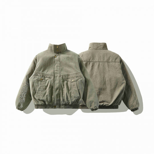 Unisex Weitgeschnittene Canvas-Utility-Jacke mit Stehkragen, Pattentaschen und elastischem Saum Nord Taschen