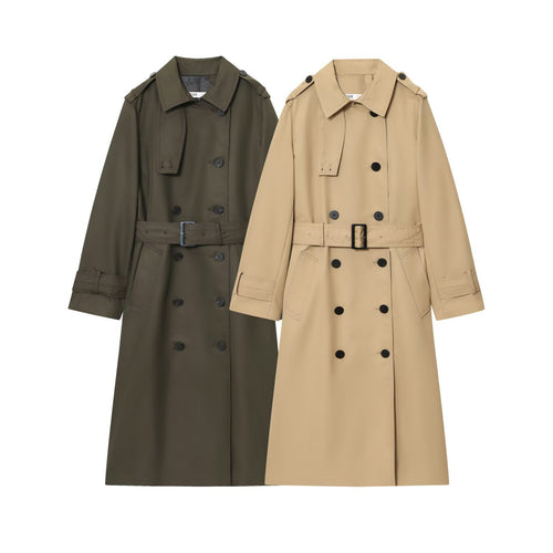 Damen 50+ klassischer Trenchcoat mit Doppelreihe, Taillengürtel und Schulterriegel Nord Taschen