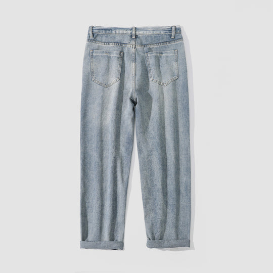 Damen Weite Straight‑Fit Jeans mit hohem Bund, umgeschlagenem Saum und leichter Vintage‑Waschung Nord Taschen