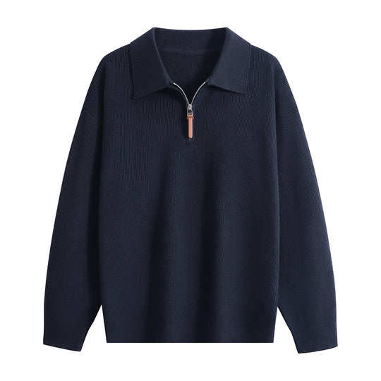 Damen Oversize Rippstrick-Pullover mit Polokragen & Kurz‑Zip Nord Taschen