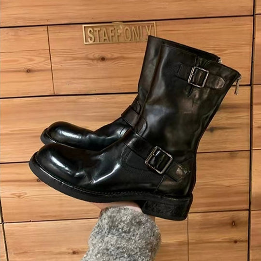 Damen Wadenhohe Biker‑Stiefel aus Glattleder mit Doppelgurt und Rückreißverschluss Nord Taschen