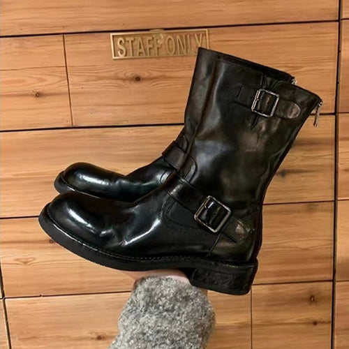 Damen Wadenhohe Biker‑Stiefel aus Glattleder mit Doppelgurt und Rückreißverschluss Nord Taschen