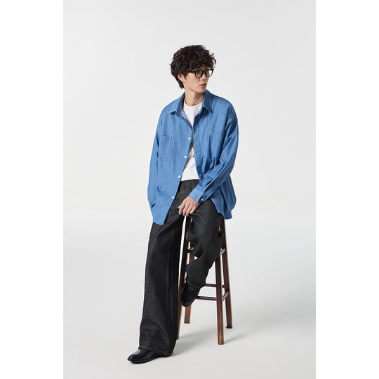 Herren Oversize Hemdjacke aus leichter Denim-Qualität mit verdeckter Knopfleiste und Brusttaschen Nord Taschen