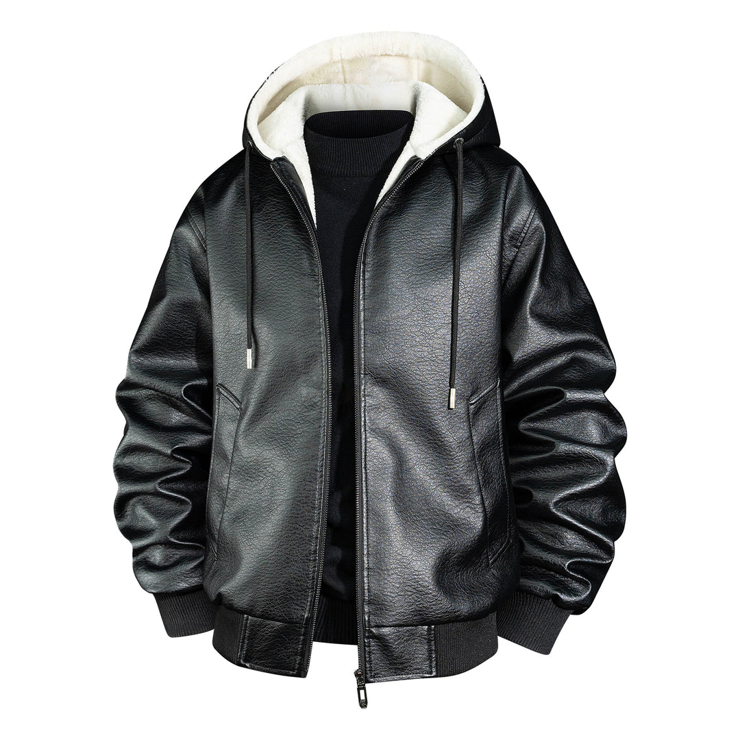 Herren Lederbomberjacke mit Teddyfutter und Kapuze Nord Taschen