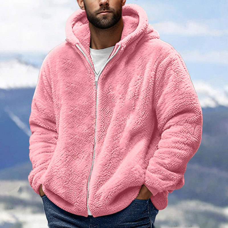 Herren Kuschelige Teddy-Fleece-Kapuzenjacke mit Reißverschluss und Oversize-Passform Nord Taschen