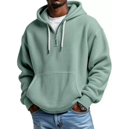 Herren Waffelstruktur-Hoodie mit halbem Reißverschluss und Kängurutasche Nord Taschen
