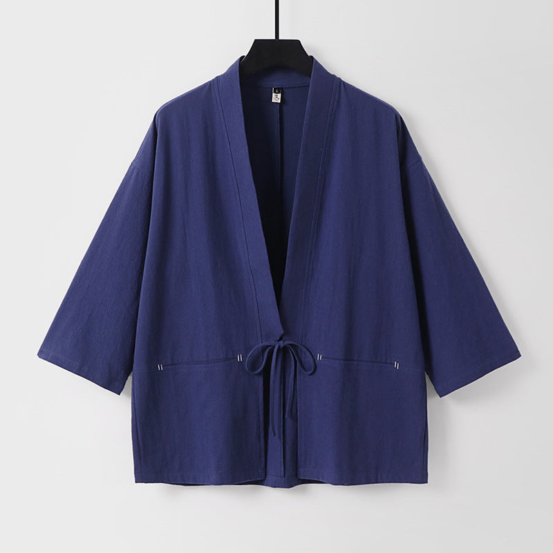 Damen Lockerer Kimono-Cardigan aus Baumwollmix mit Tunnelzug und Hüfttaschen Nord Taschen