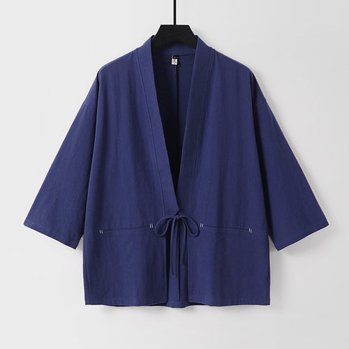 Damen Lockerer Kimono-Cardigan aus Baumwollmix mit Tunnelzug und Hüfttaschen Nord Taschen