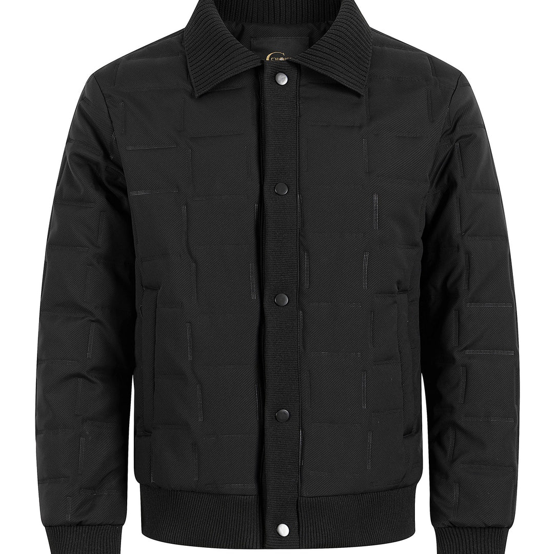 Herren Kurz geschnittene gesteppte Bomberjacke mit Rippenkragen, Druckknopfleiste und geometrischem Quilt Nord Taschen