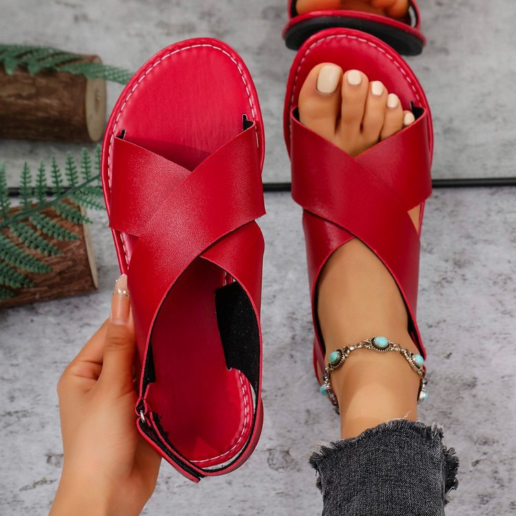 Damen  leichte Leder Sandalen mit gekreuzten Riemen und gepolsterter Laufsohle Nord Taschen