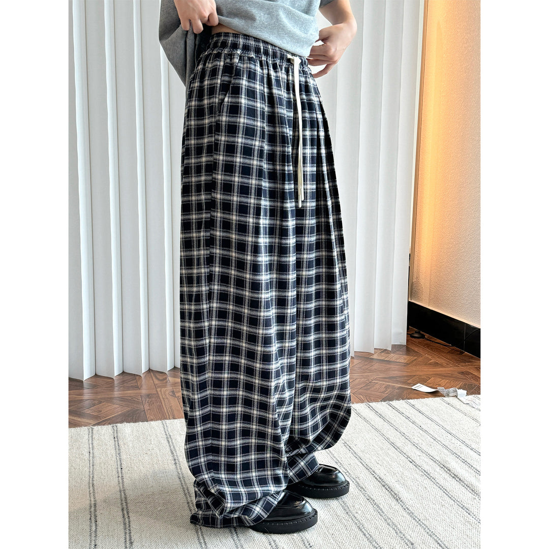 Damen Weite Karierte High-Waist Baggy-Hose mit Tunnelzug Nord Taschen